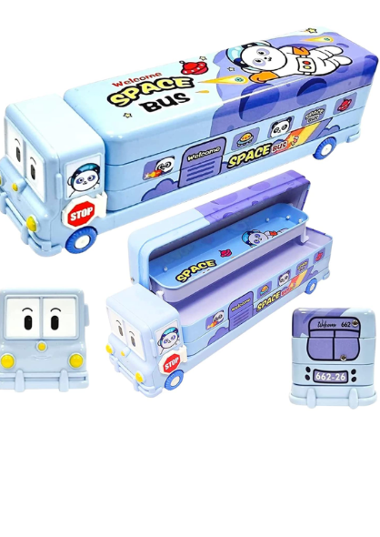 Bus Shape Pencil Box with Moving Tyres